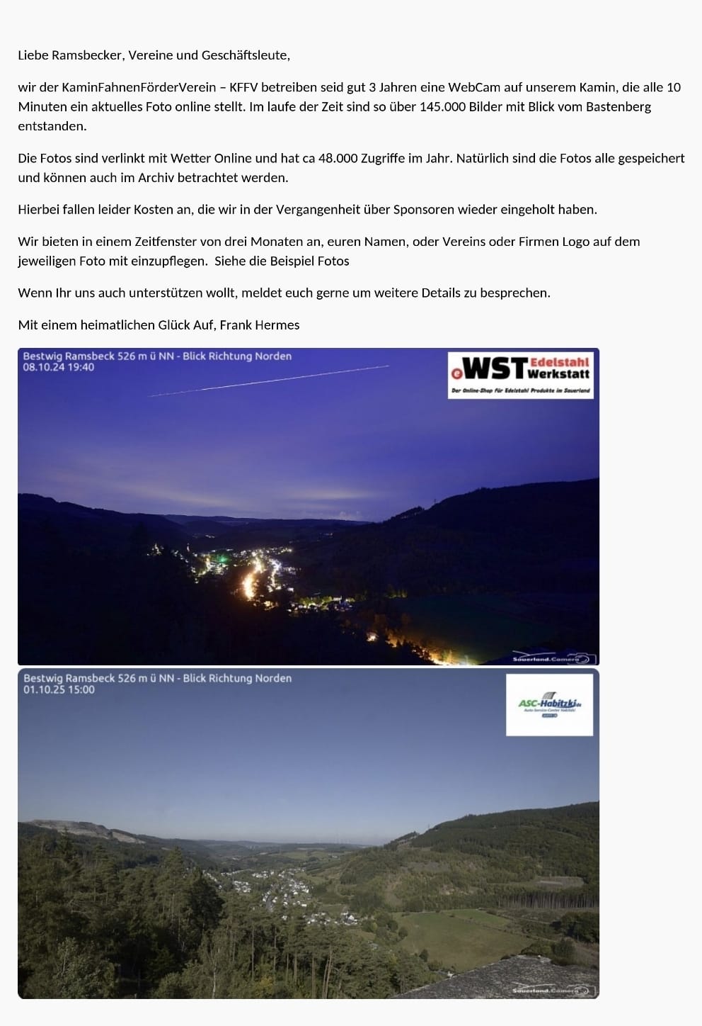 Sponsorensuche Kamera am Kamin